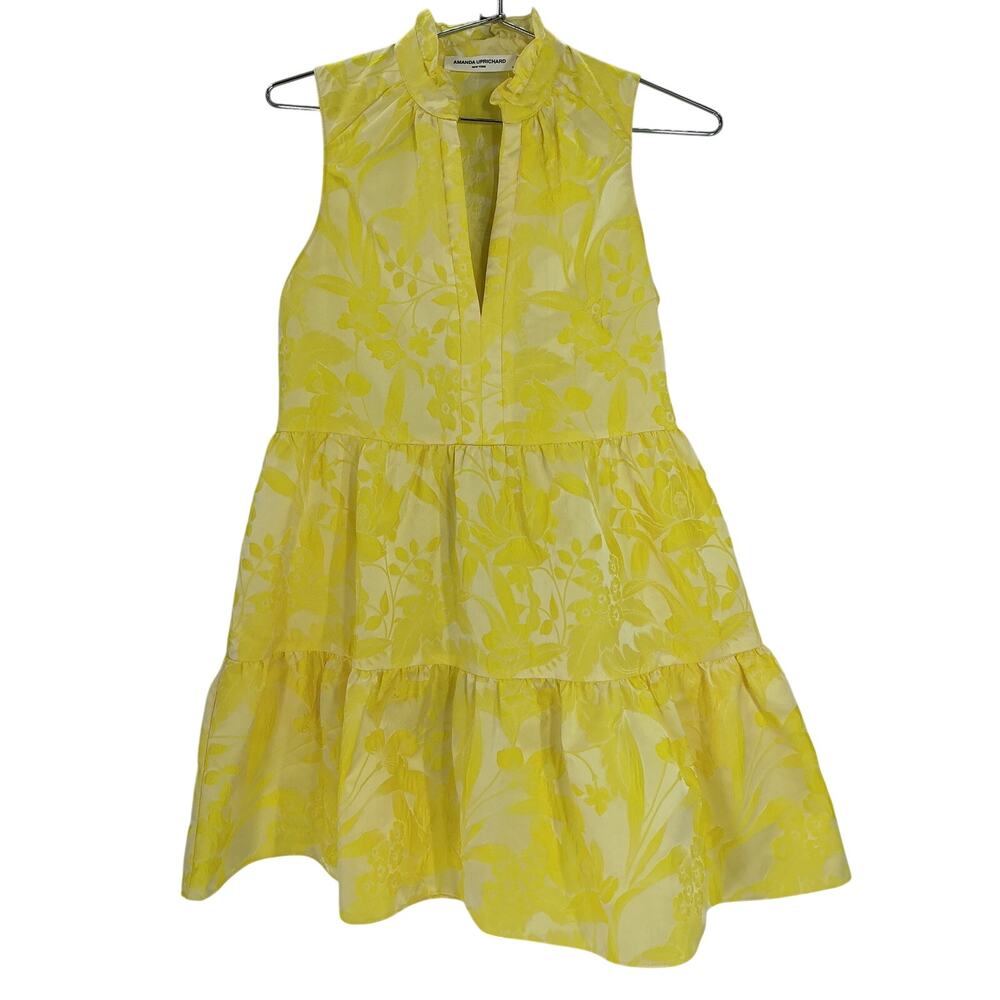 Amanda Uprichard Floral Yellow Saffron Mini Dress Size XS - Picture 2 of 4